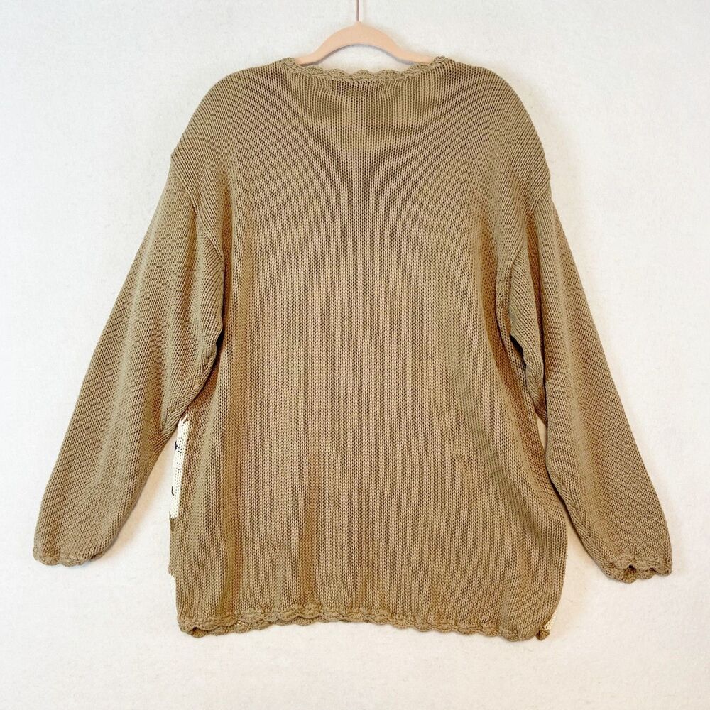 Vintage-Inspired Floral Knit Crewneck Sweater - Beige - Picture 3 of 6